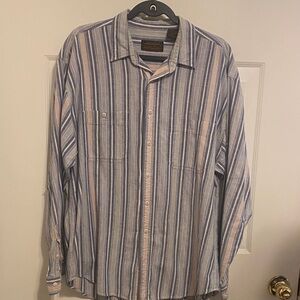 Eddie Bauer Men's Casual Blue and Pink Striped Shirt